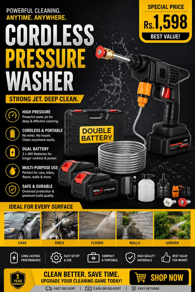 Cordless Car Washer Gun — Double Battery High Pressure Water Spray Gun | Portable Car Cleaning Tool